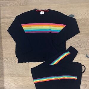 Sundry Navy Blue w/Rainbow Stripe Wool/Cashmere 2 Pc Set Size 1